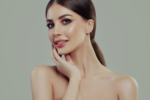 Woman in green background